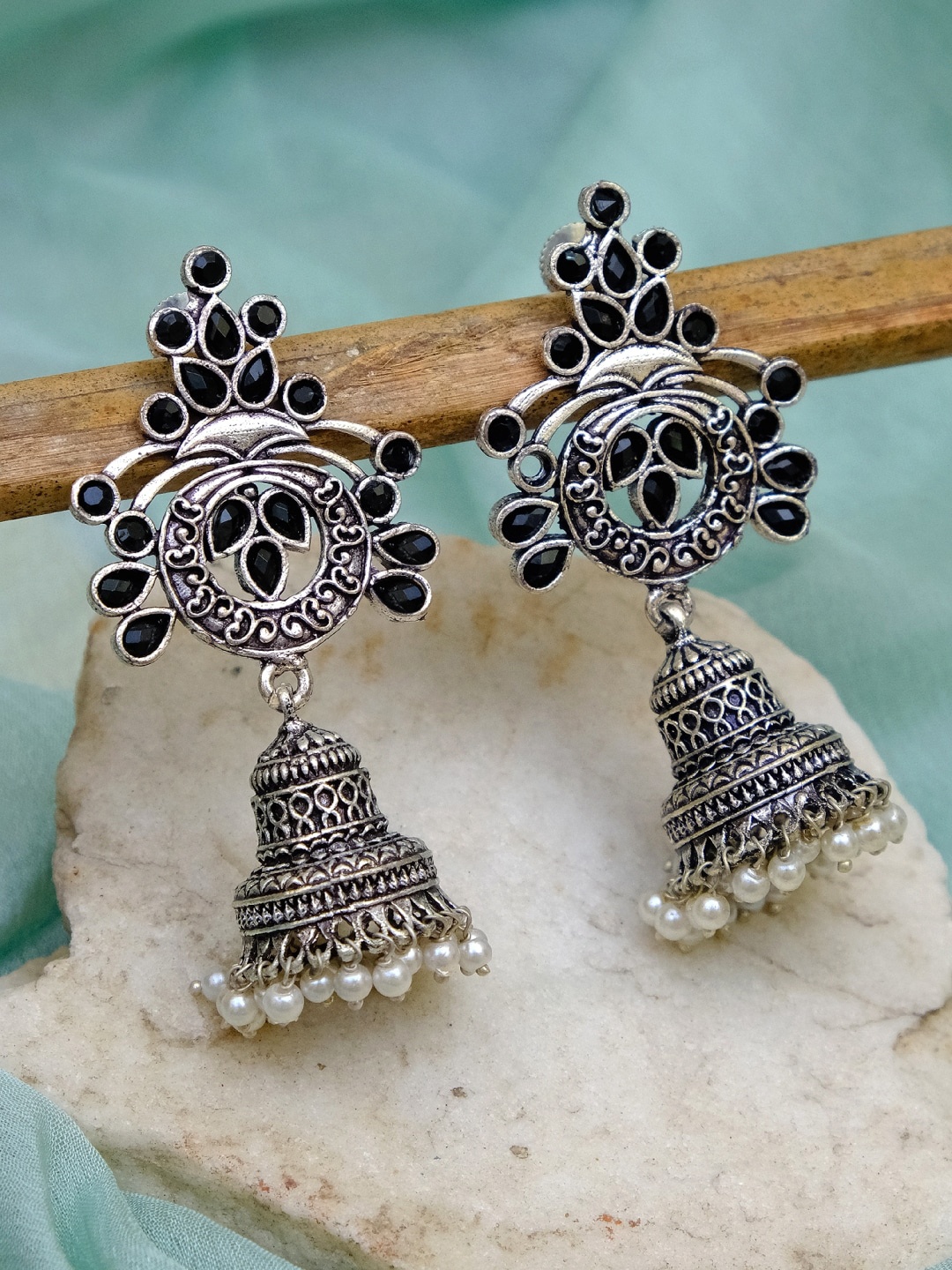 

Crunchy Fashion Silver-Toned Contemporary Jhumkas Earrings