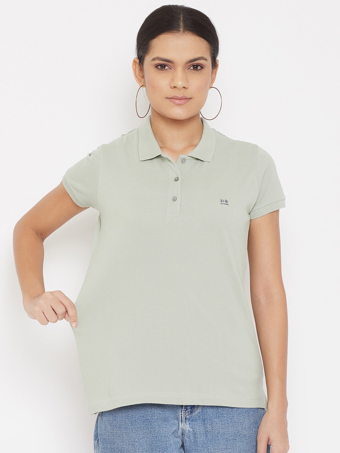 

Okane Women Green Polo Collar T-shirt