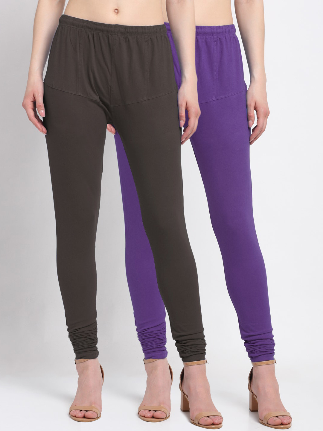 

KLOTTHE Women Pack Of 2 Solid Cotton Churidar-Length Leggings, Purple