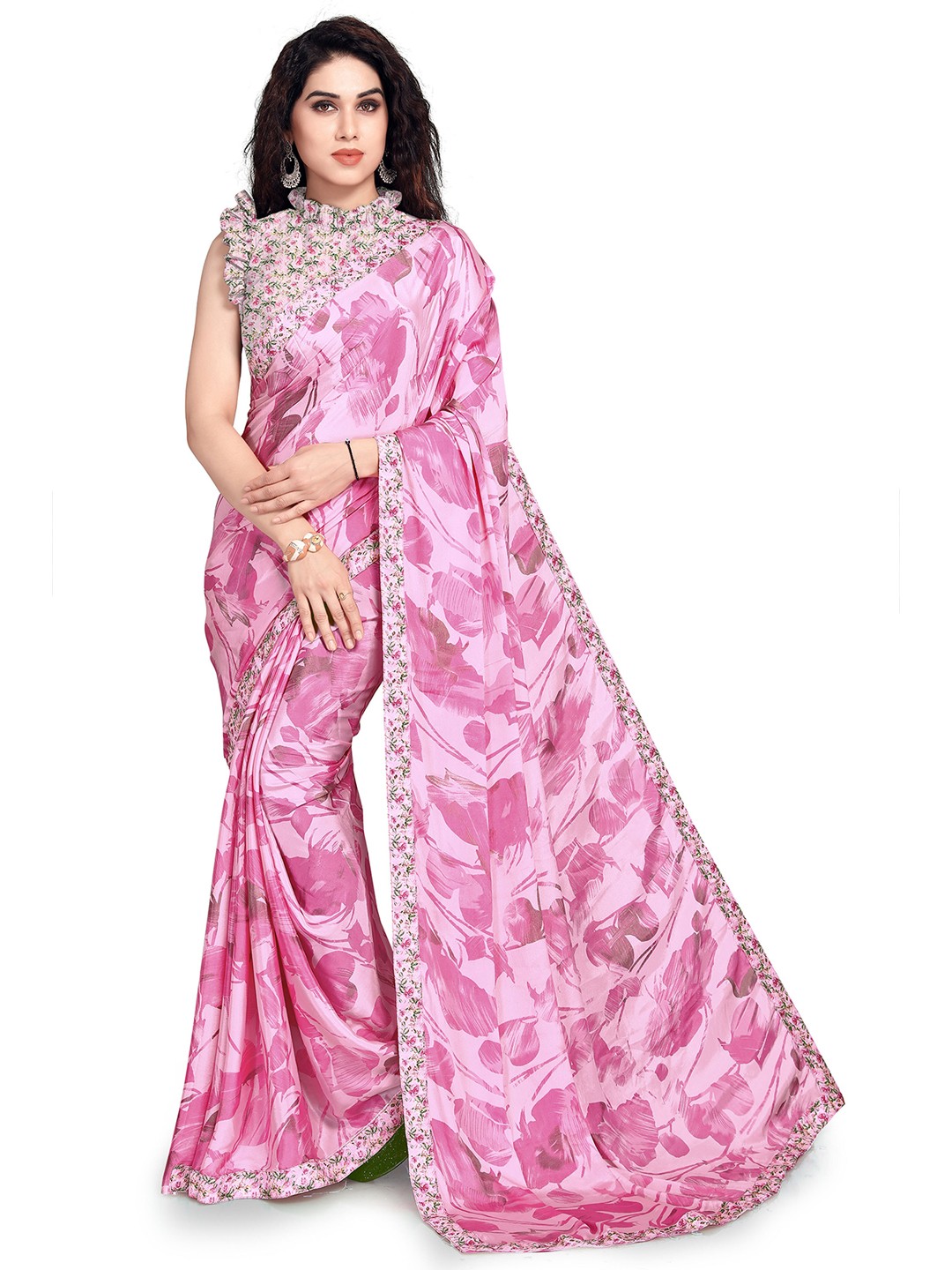 

KALINI Pink & Green Floral Bagh Saree