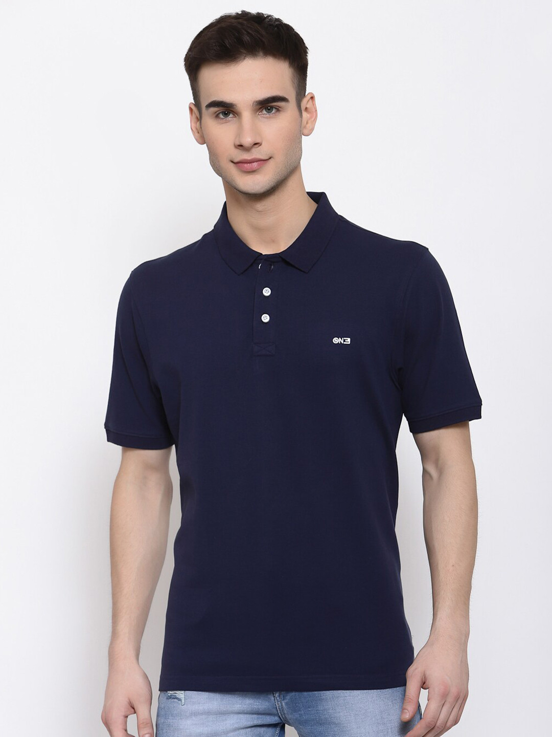 

513 Men Navy Blue Polo Collar T-shirt