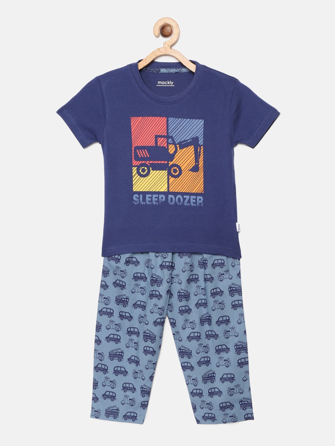 

mackly Boys Navy Blue & Yellow Printed Night suit