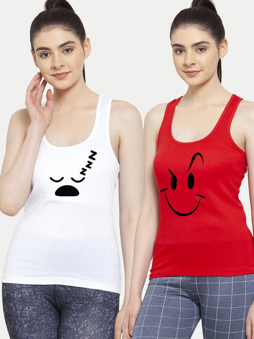 

Friskers White & Red Pack of 2 Printed Tank Top