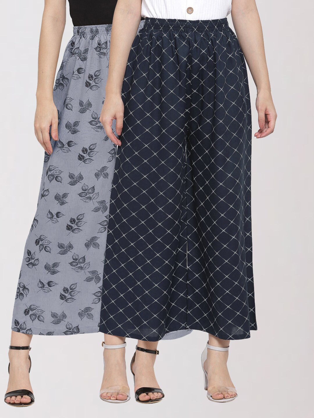 

KLOTTHE Pack of 2 Women Navy Blue & Grey Floral Printed Palazzos