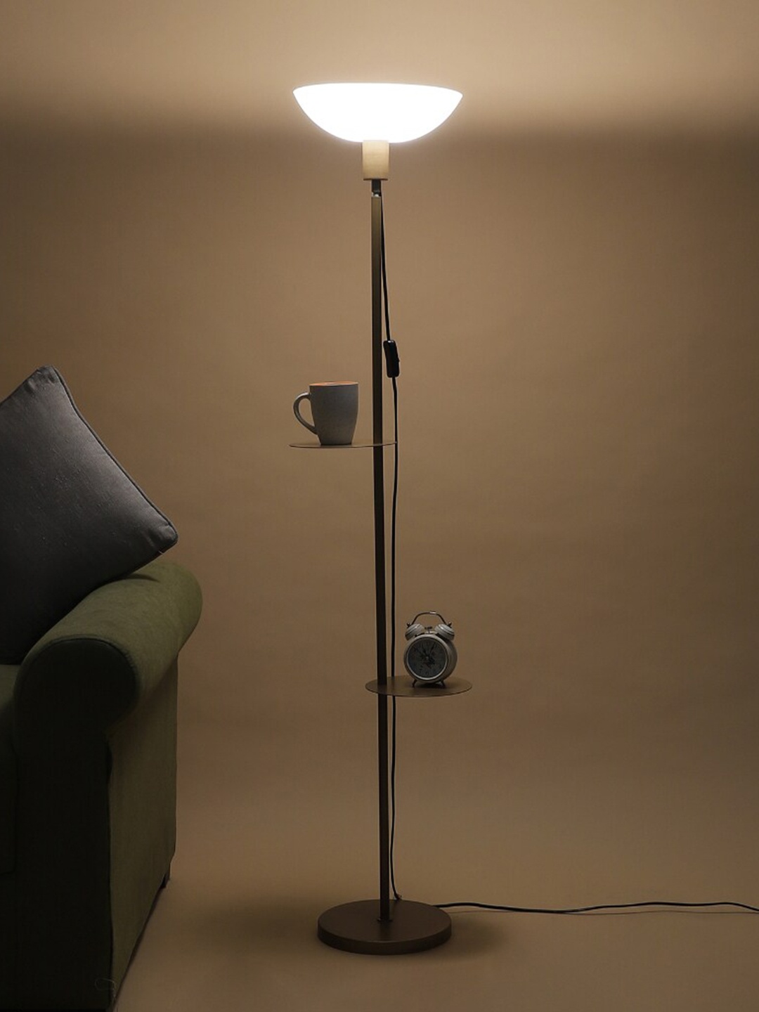 

SANDED EDGE White & Gold-Toned Contemporary Torchiere Lamp with Shade