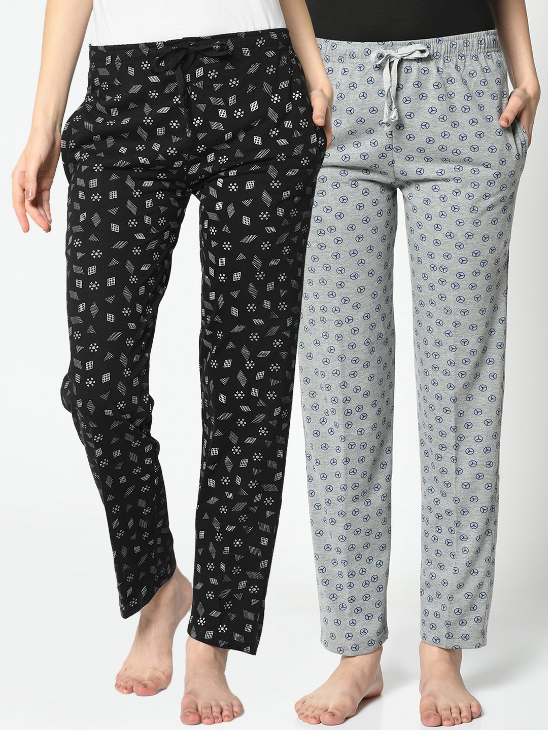 VIMAL JONNEY Women Pack Of 2 Printed Lounge Pants, Black