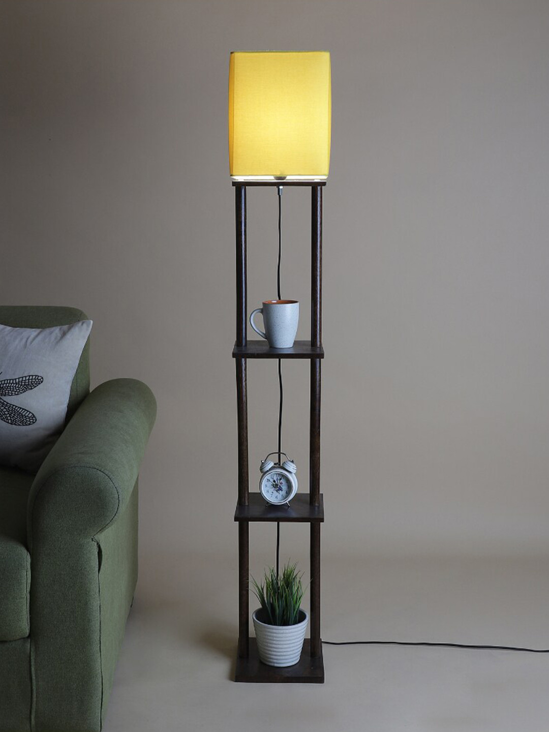 

SANDED EDGE Yellow & Brown Contemporary Shelf Lamp with Shade