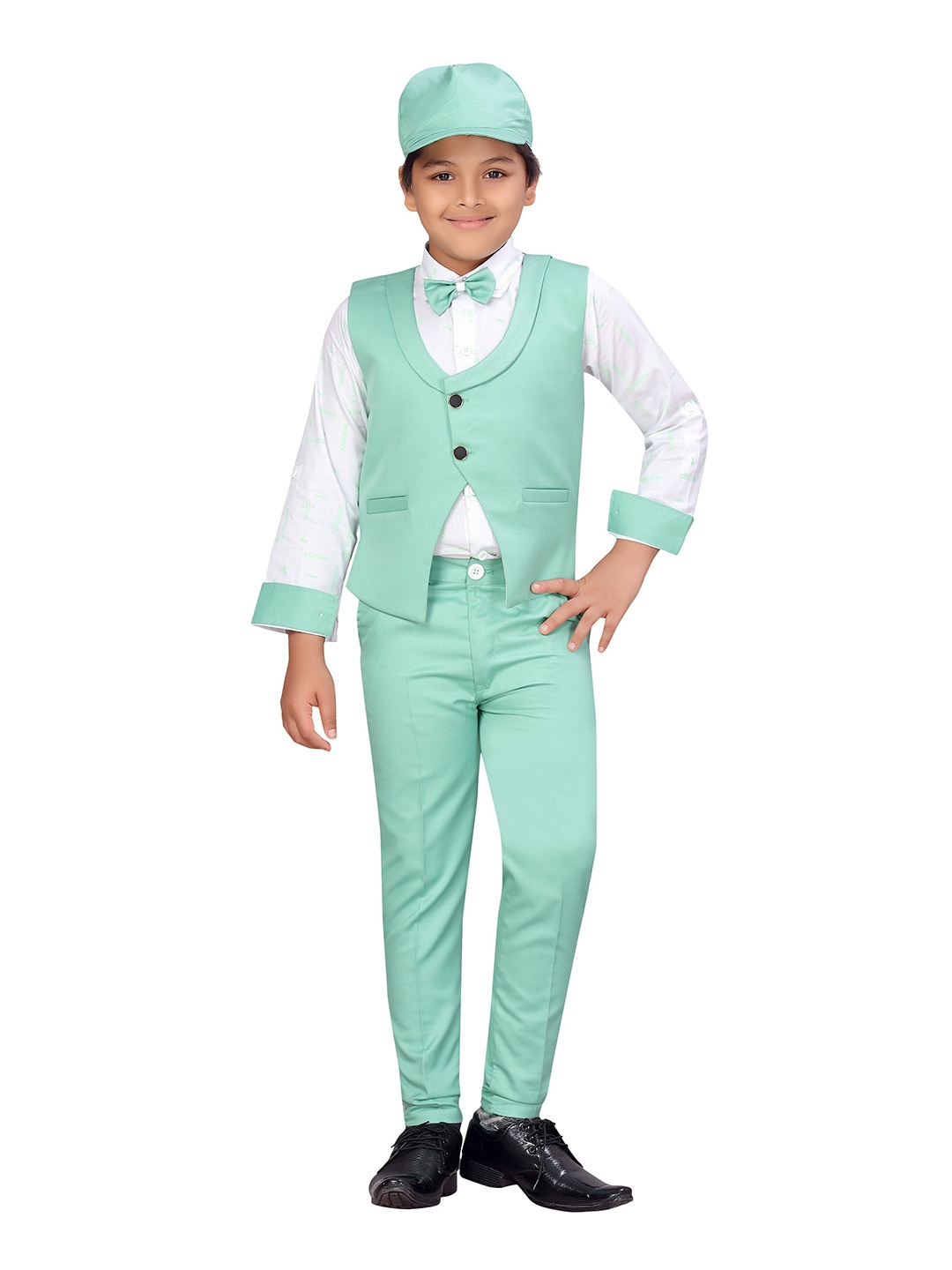 

Aj DEZInES Boys Green & White Shirt with Trousers