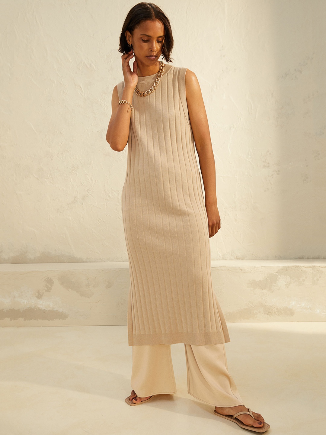 H&M Beige Rib-Knit Dress