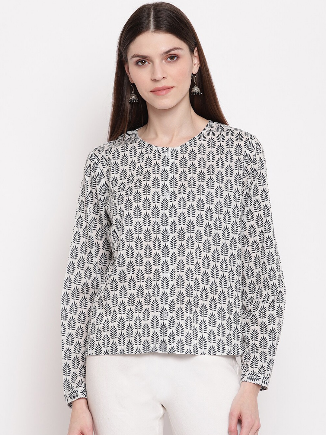 

sandy AND ritz White & Black Women Tropical Regular Top