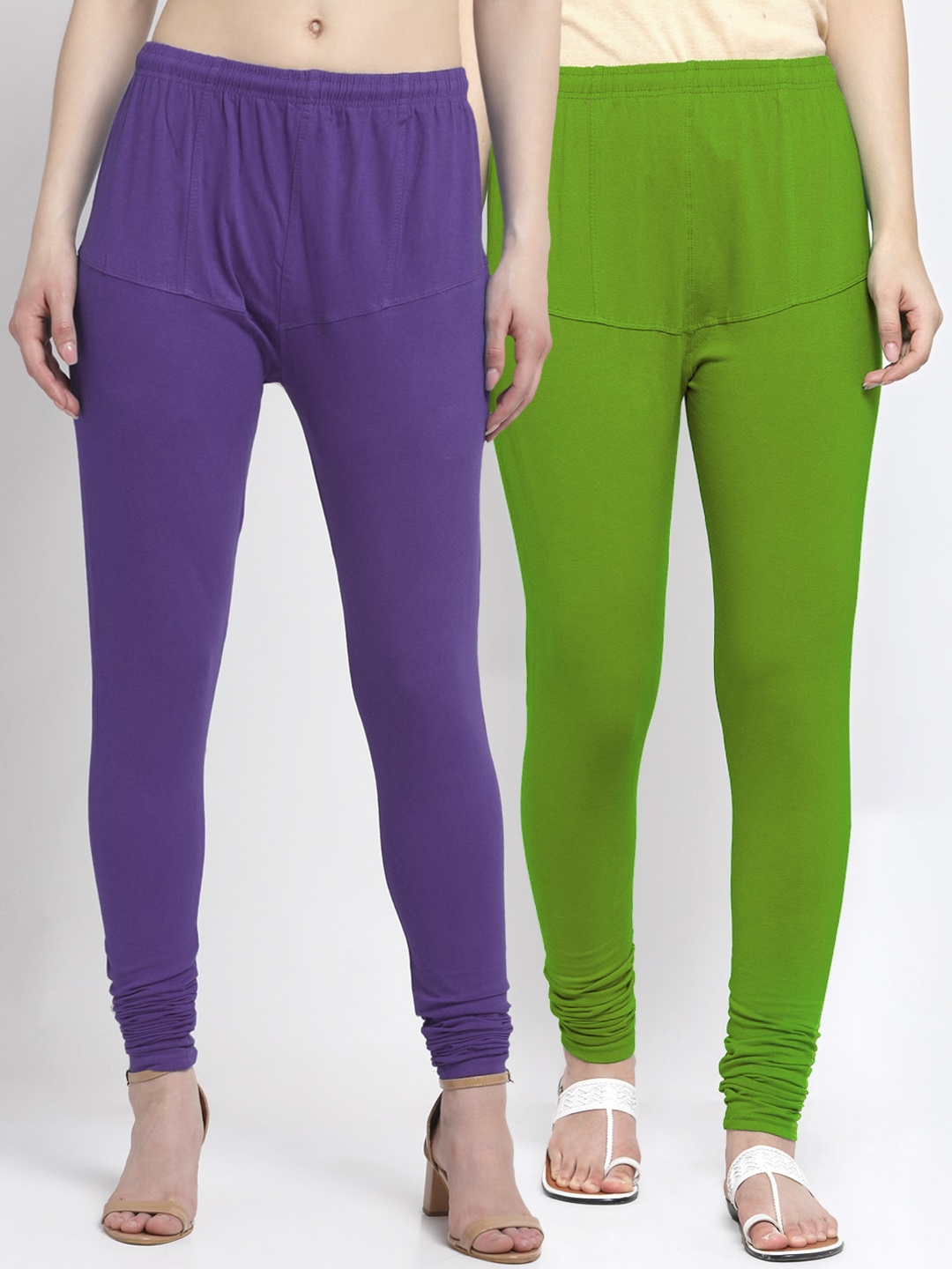 

KLOTTHE Women Pack Of 2 Solid Cotton Churidar-Length Leggings, Purple