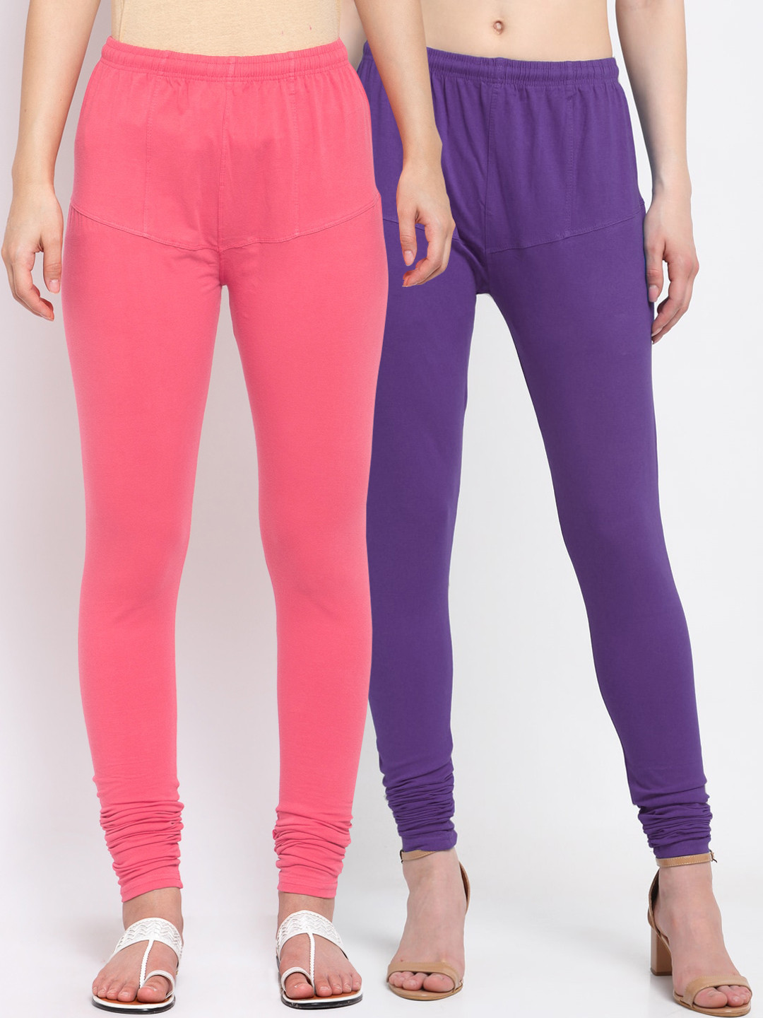 

KLOTTHE Women Pack Of 2 Solid Churidar-Length Cotton Leggings, Purple