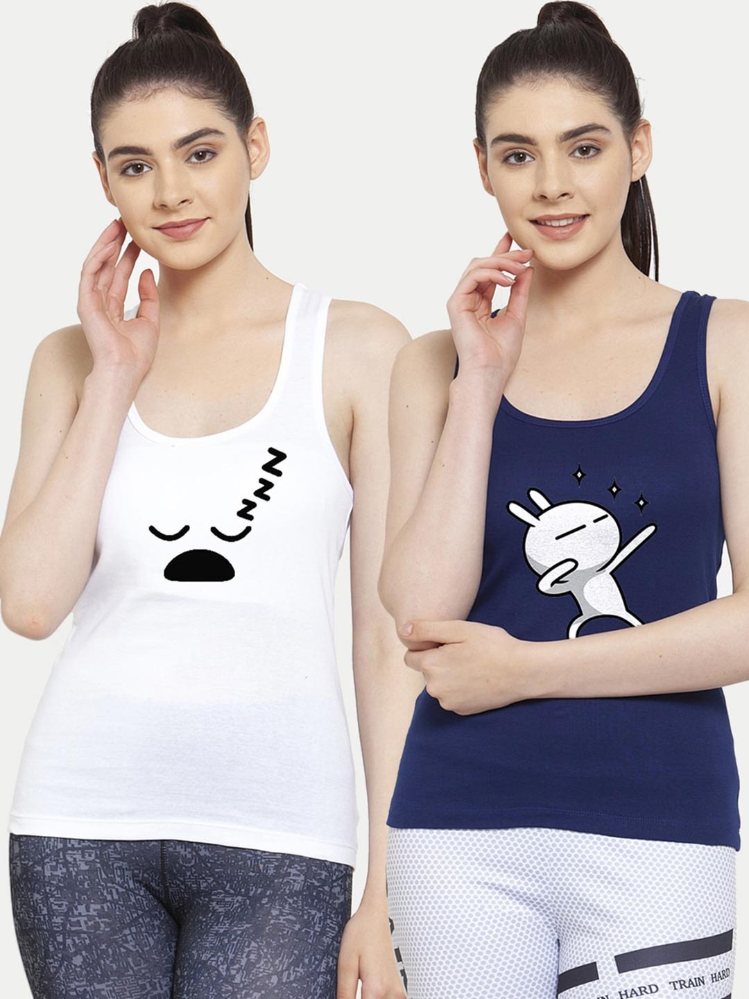 

Friskers White & Blue Pack of 2 Printed Tank Top