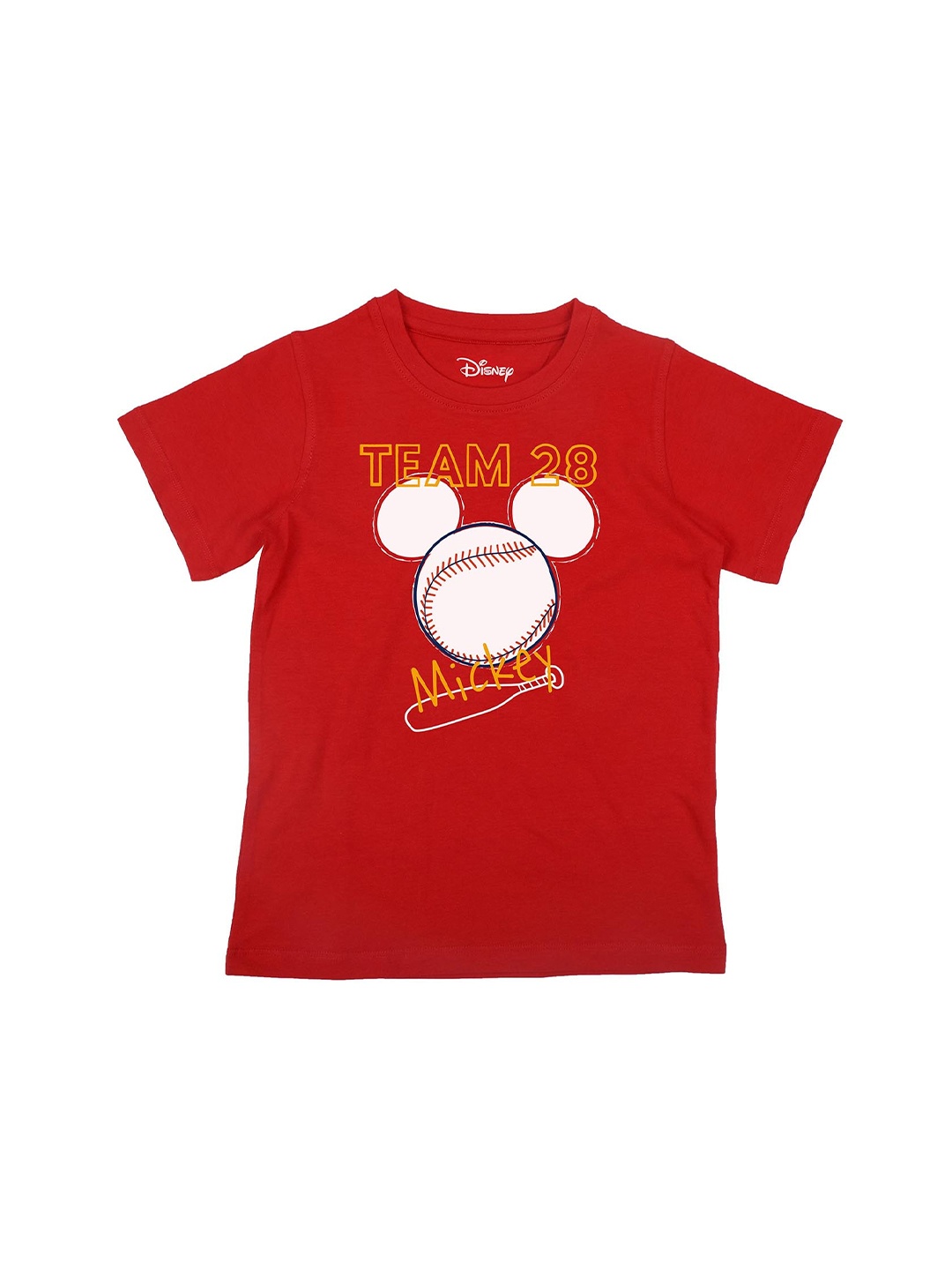 

Disney by Wear Your Mind Boys Red Mickey mouse Printed Round Neck T-shirt