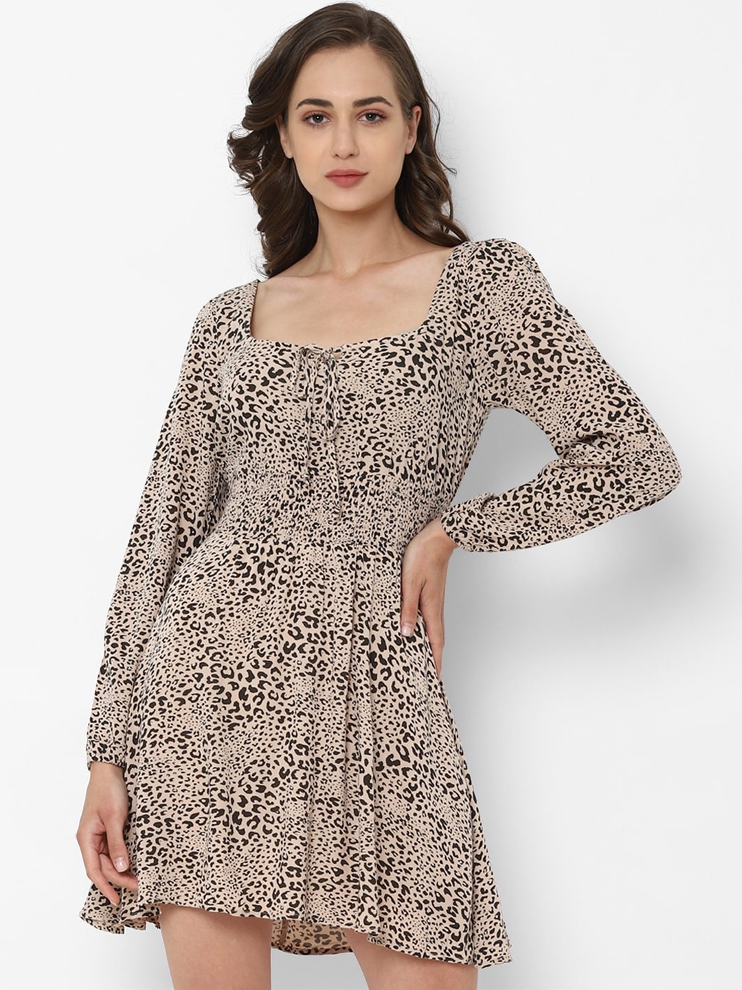 

AMERICAN EAGLE OUTFITTERS Beige & Black Animal A-Line Dress