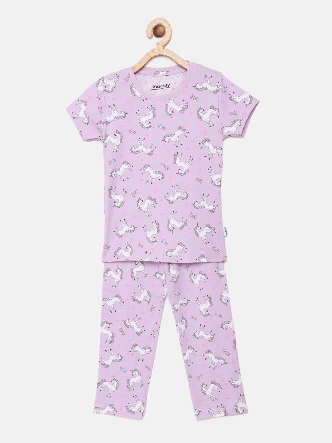 

mackly Girls Purple & White Printed Night suit