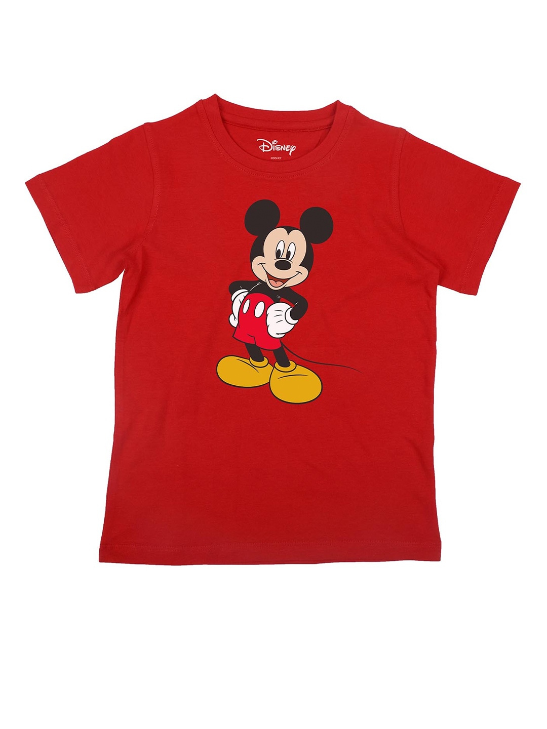 

Disney by Wear Your Mind Boys Red Mickey Mouse Print Round Neck Cotton T-shirt