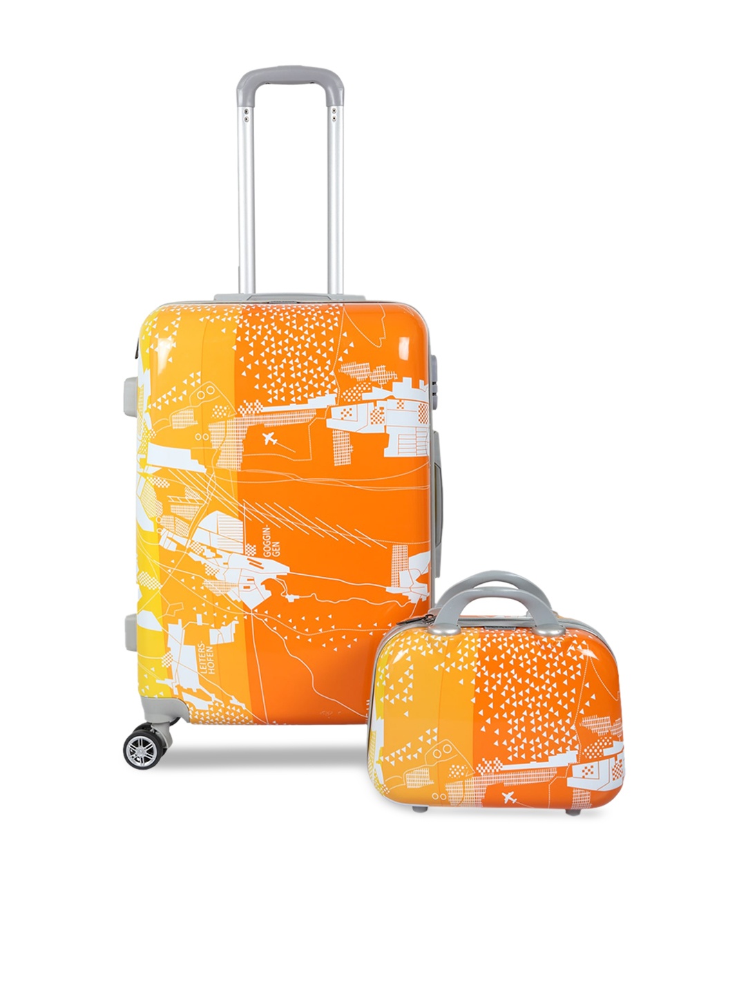 

Polo Class Orange Printed Trolley Bag with Vanity Bag
