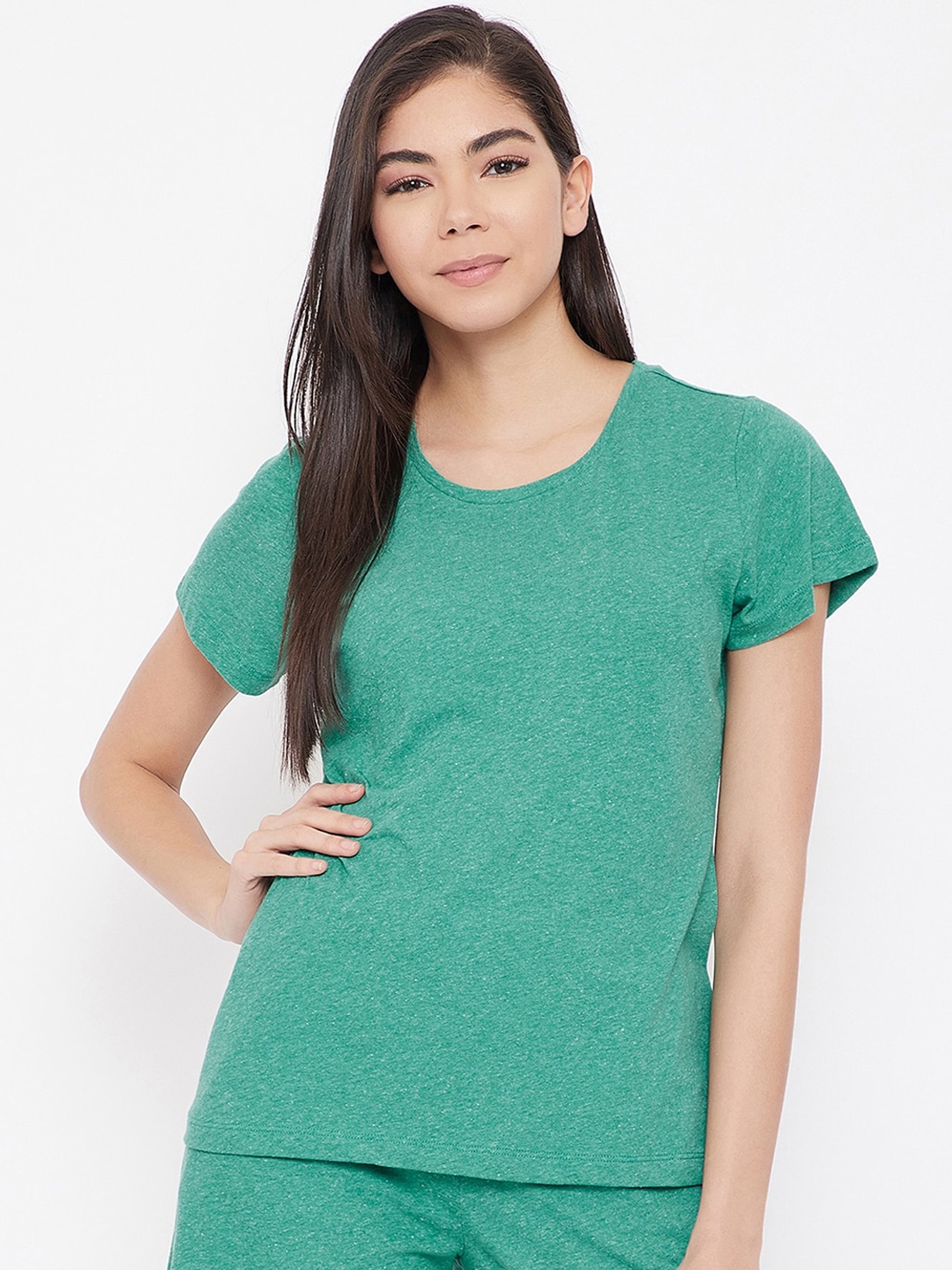 

Clovia Women Green Solid Lounge T-shirts