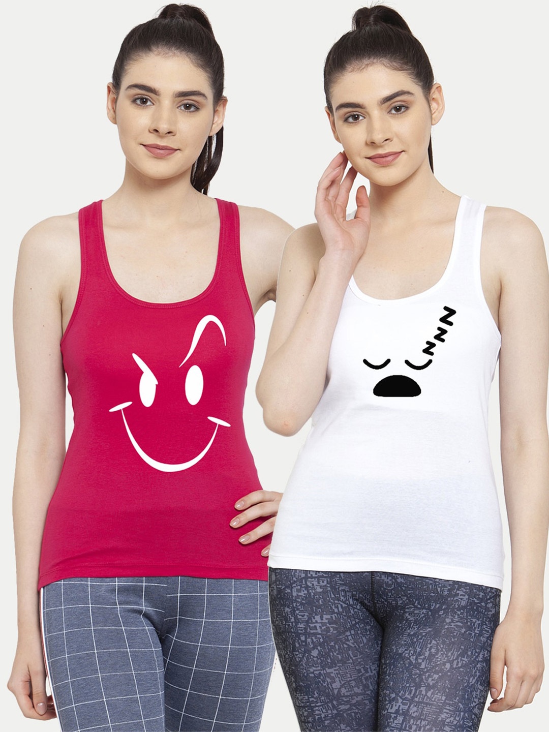 

Friskers Pack Of 2 White & Pink Tank Top