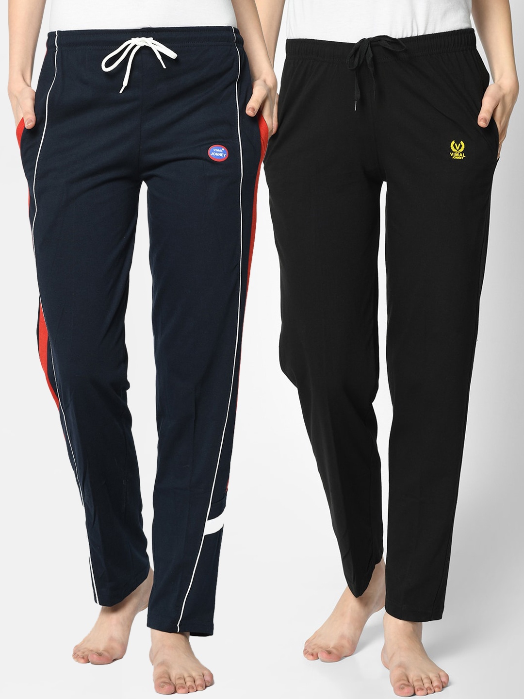 

VIMAL JONNEY Women Pack Of 2 Solid Lounge Pants, Navy blue
