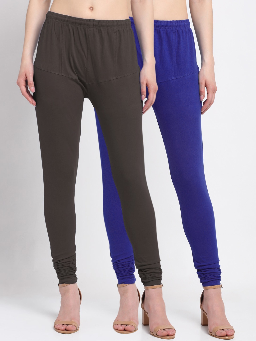 

KLOTTHE Women Pack Of 2 Solid Cotton Churidar-Length Leggings, Navy blue