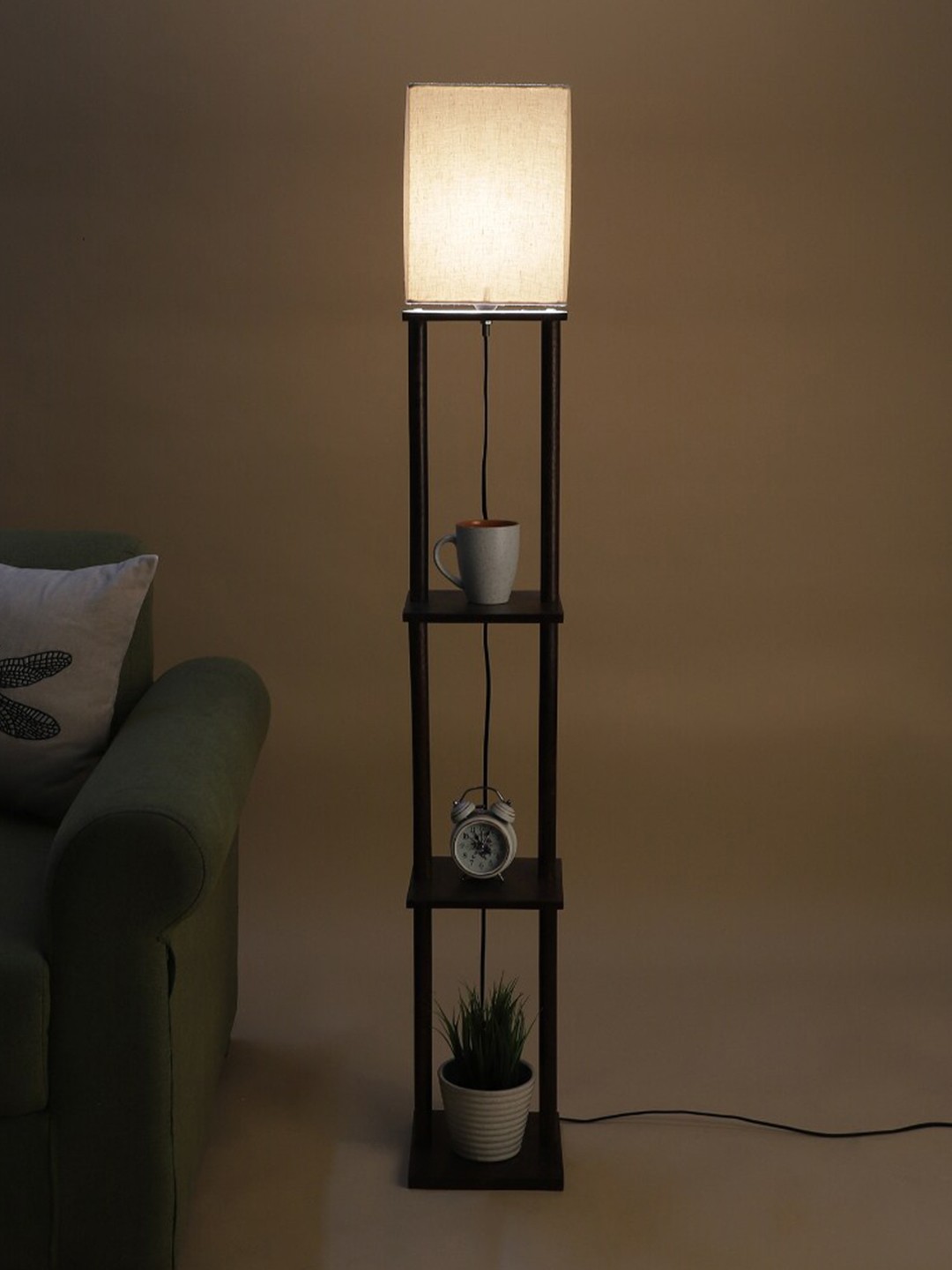 

SANDED EDGE Brown & White Contemporary Shelf Lamp with Shade