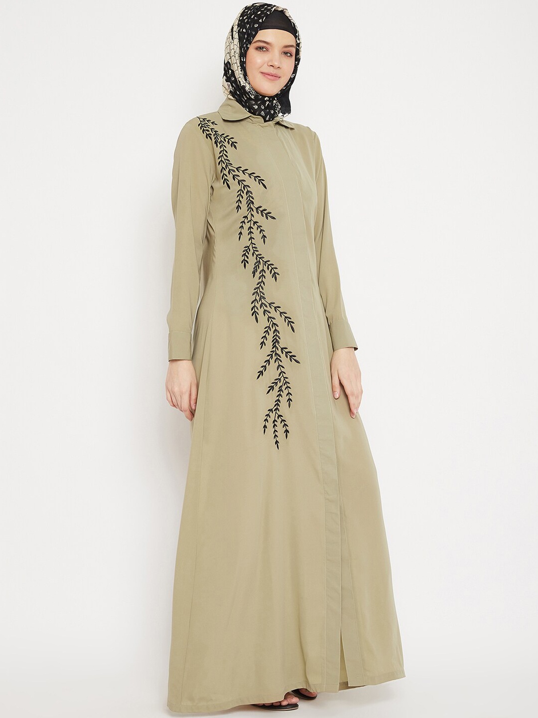 

MOMIN LIBAS Womens Beige Polyester Embroidered Abaya Burqa