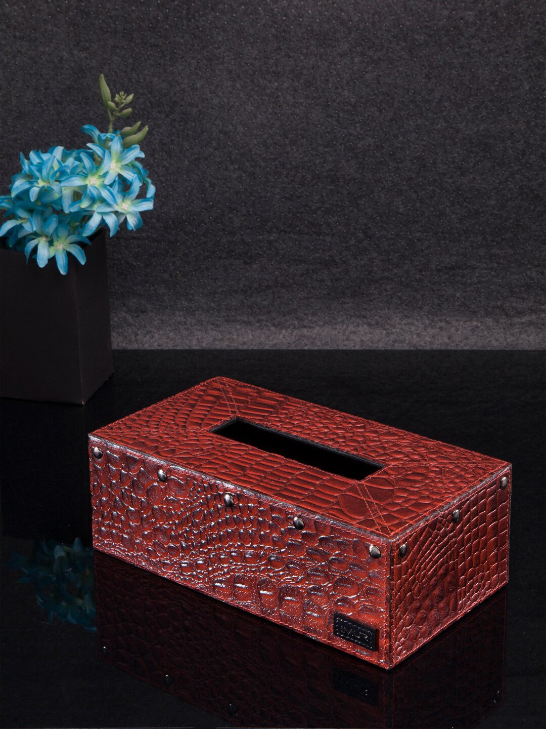 IMUR Maroon Textured Pure Leather Tissue Holder