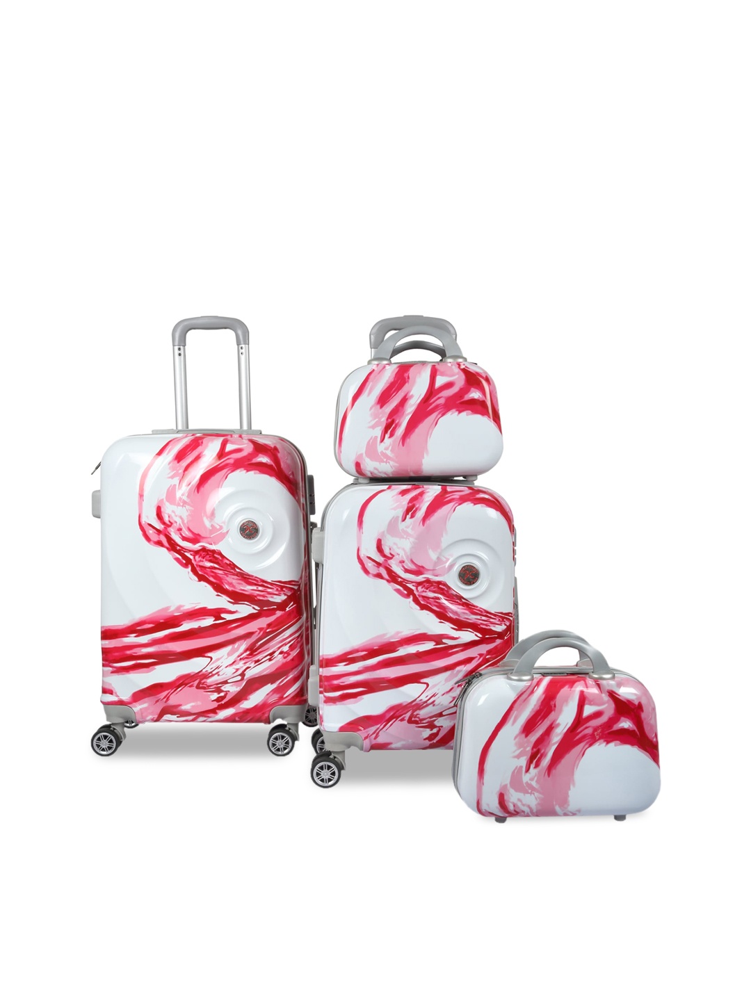 Polo Class Unisex Set Of 4 Red & White Printed Trolley & Vanity Bags