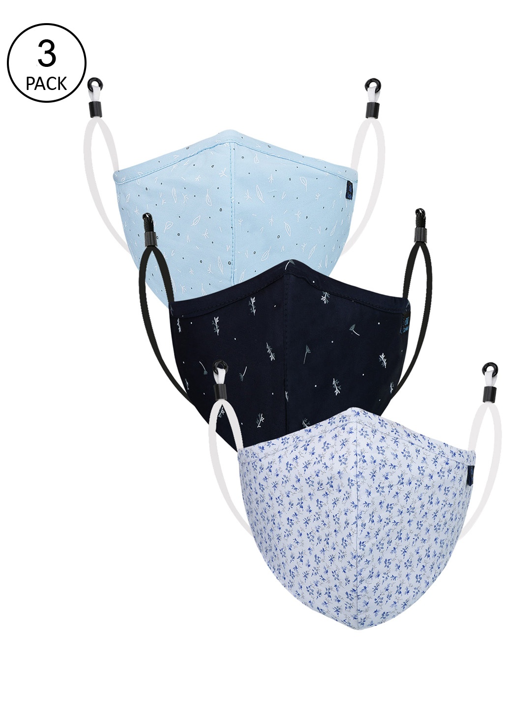

CENWELL Unisex Pack Of 3 6-Ply Reusable 3D Cloth Masks, Blue