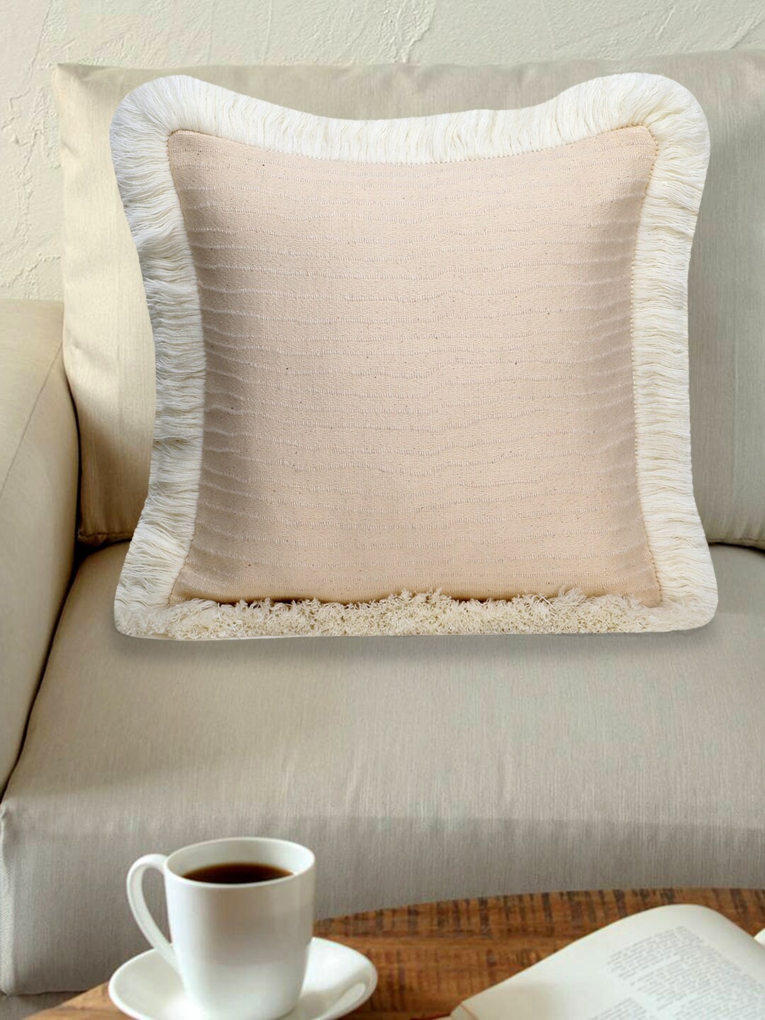 Mezposh Cream-Coloured & White Square Cushion Covers