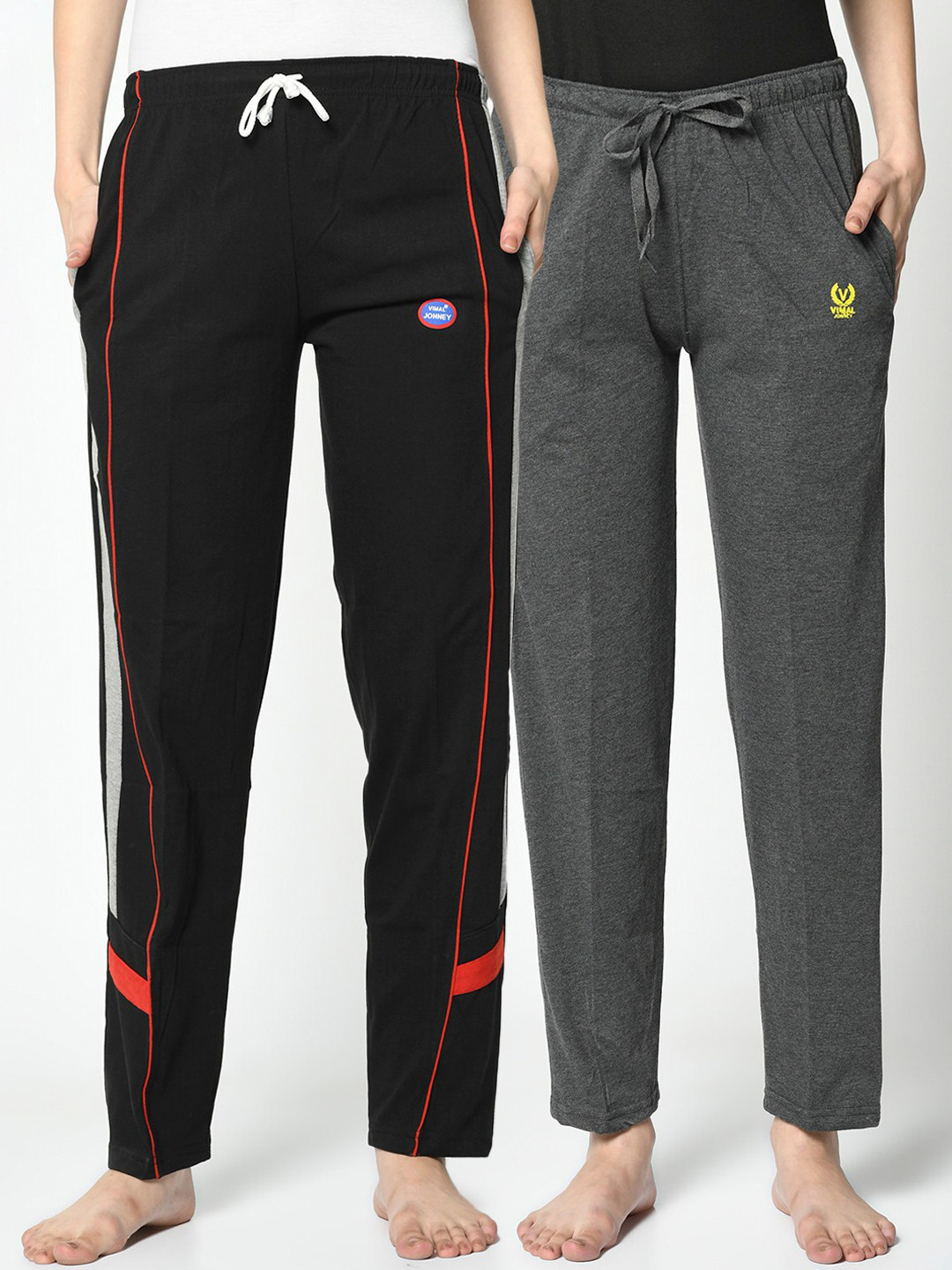 

VIMAL JONNEY Women Pack Of 2 Solid Lounge Pants, Black