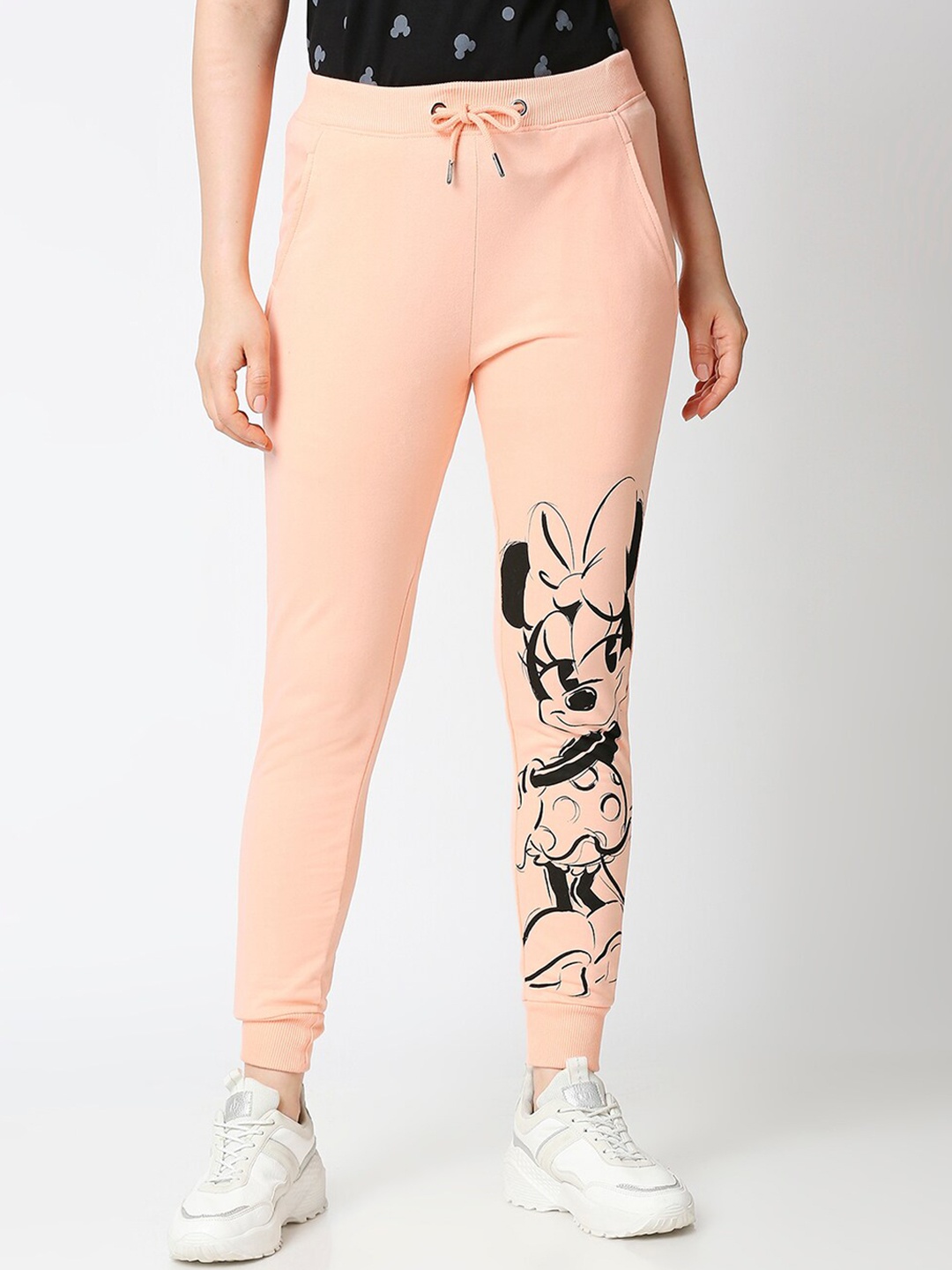 

Bewakoof Women Peach-Coloured & Black Minnie Hyper Printed Joggers