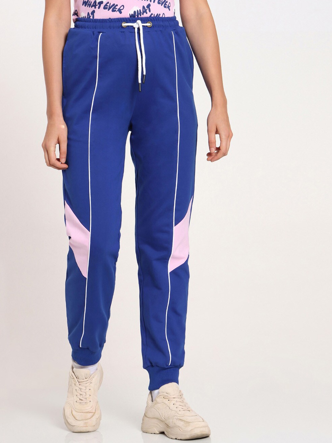 

Bewakoof Women Blue Colourblocked Cotton Joggers