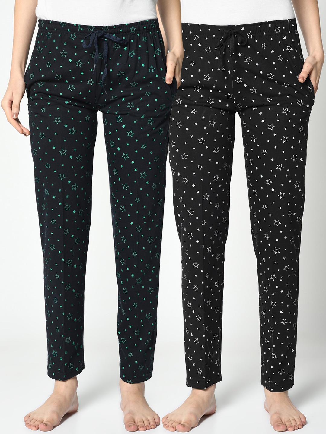 

VIMAL JONNEY Women Pack Of 2 Printed Lounge Pants, Black