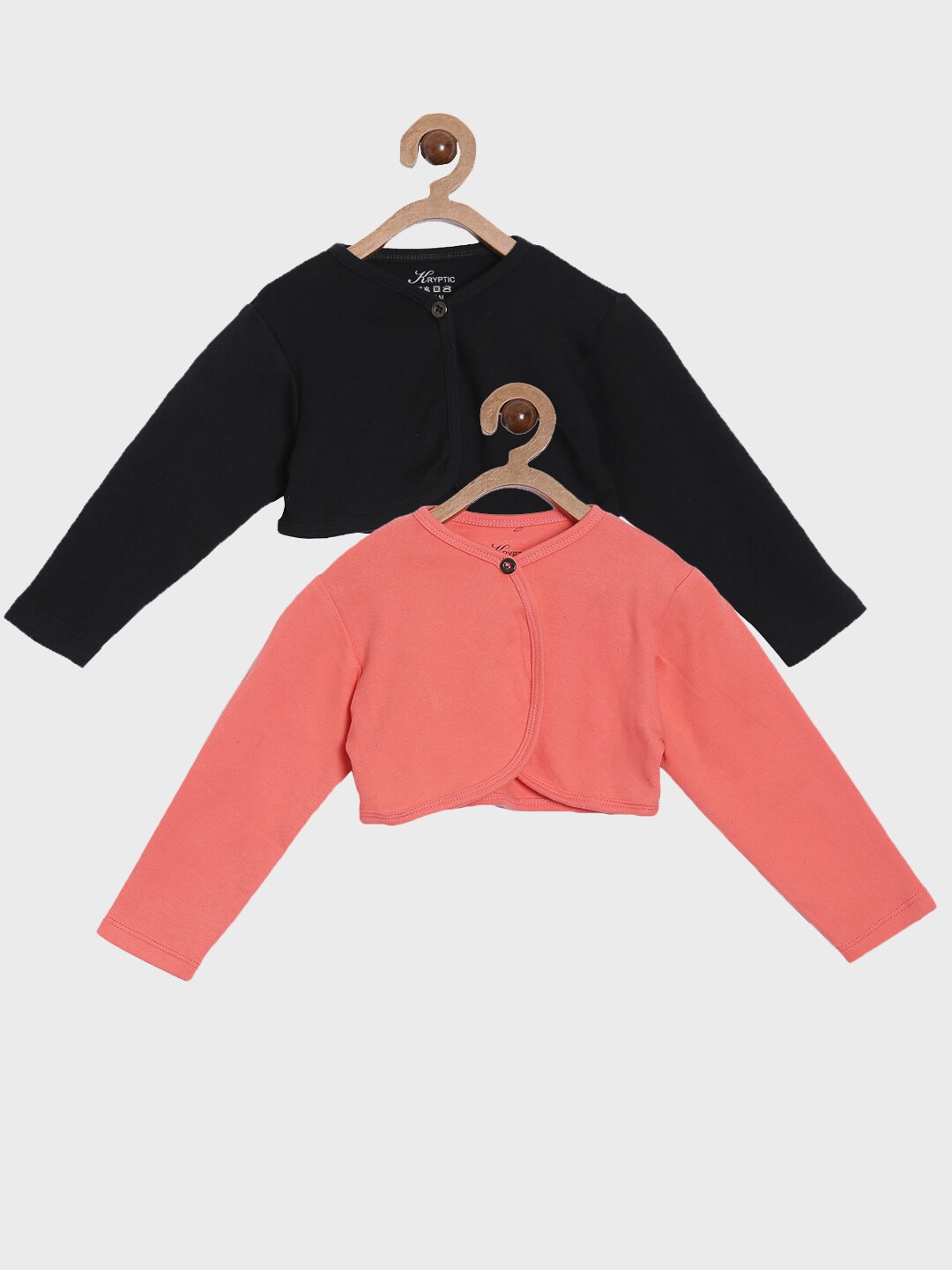 

Kryptic Girls Pack of 2 Black & Peach-Coloured Cotton Shrug