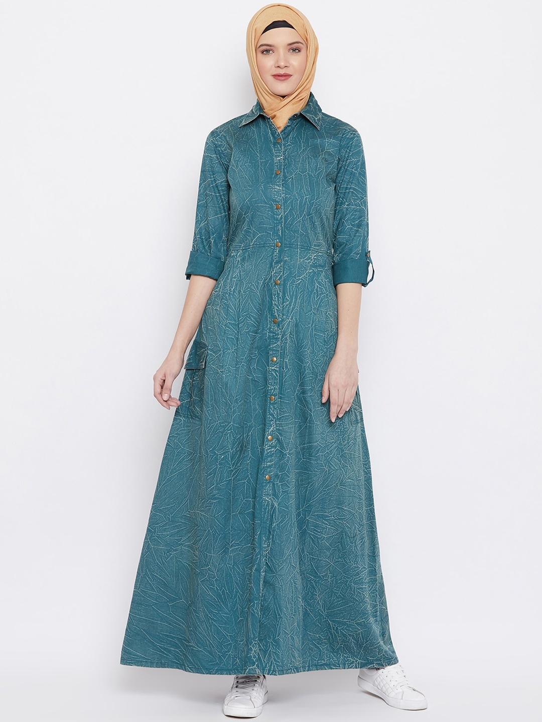 

Momin Libas Green Twill Front Open Burqa