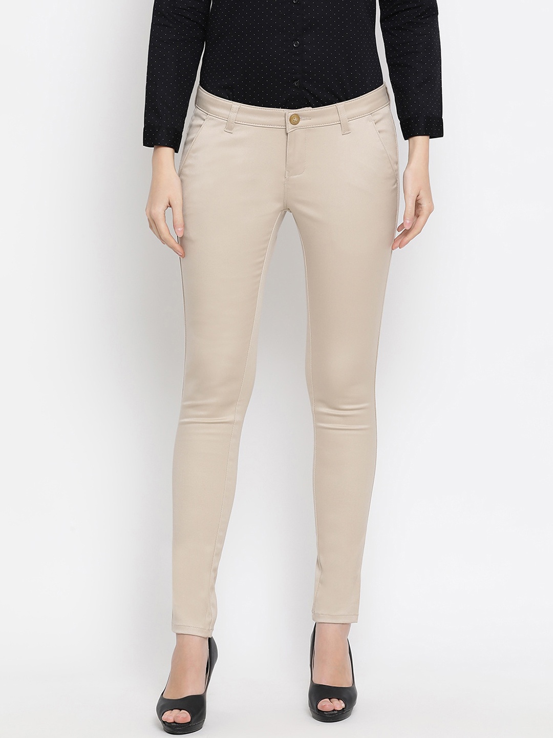 

Crimsoune Club Women Beige Slim Fit Formal Trousers