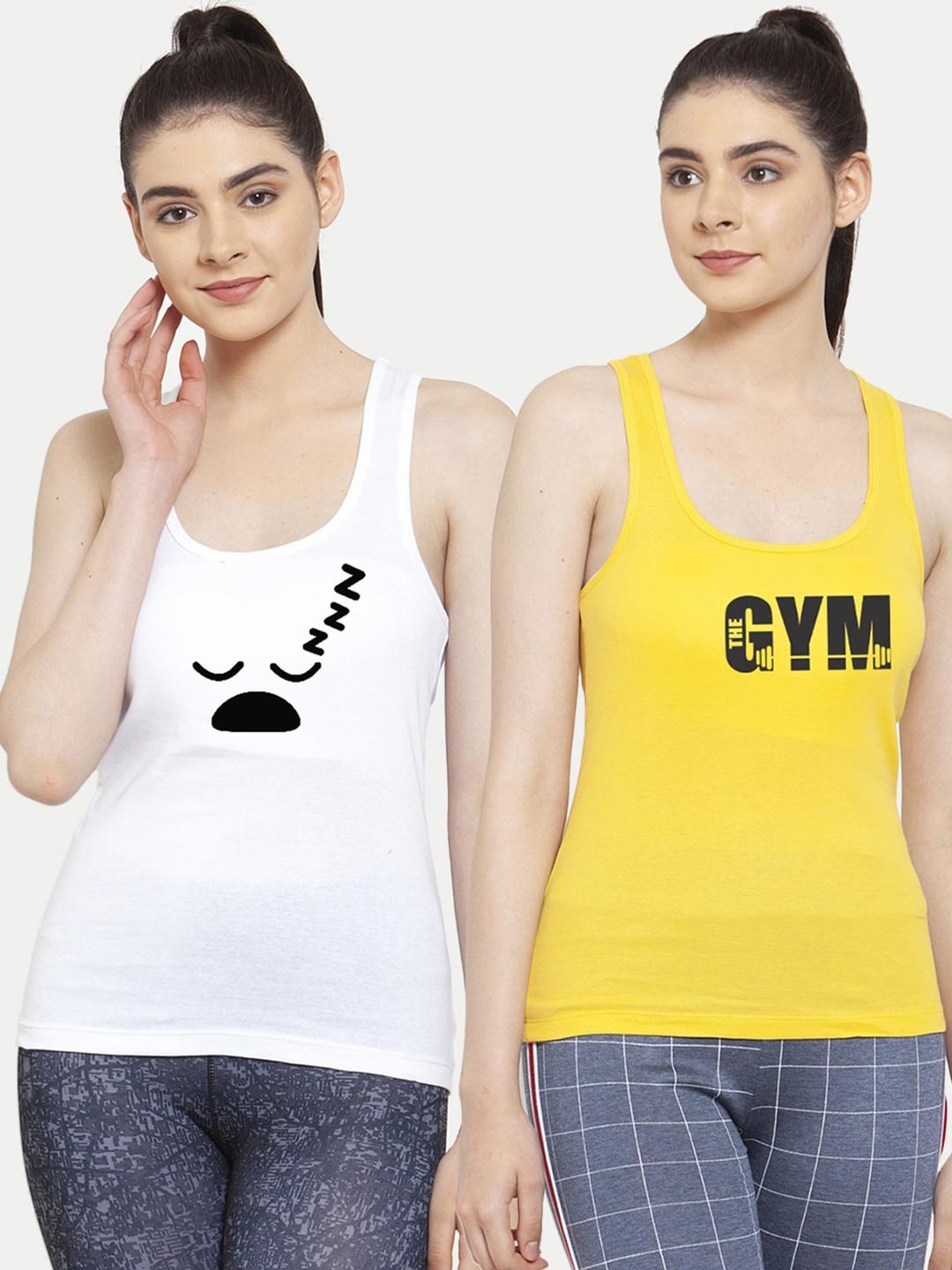 

Friskers Pack Of 2 White & Yellow Tank Top