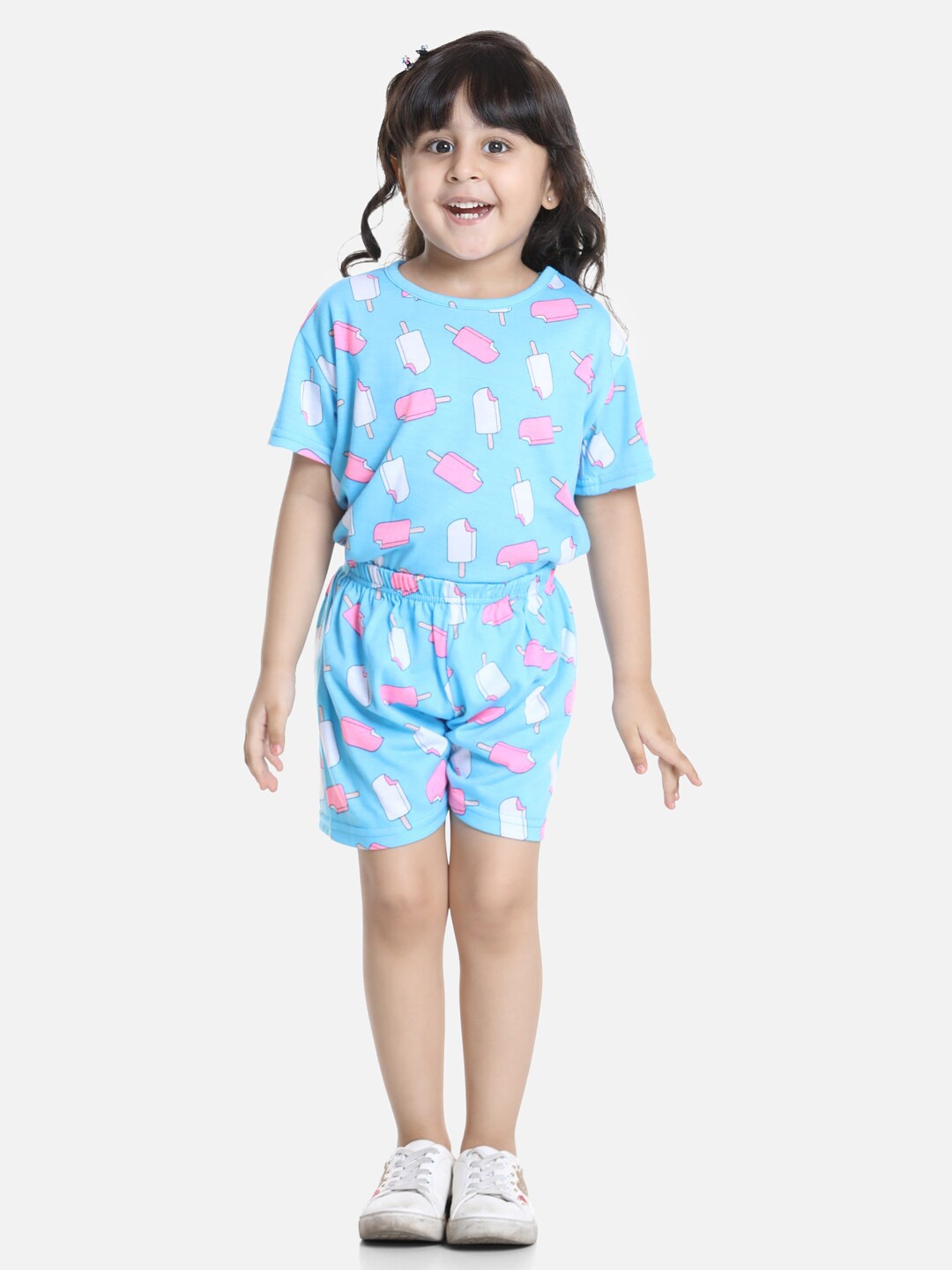 Cutiekins Girls Blue & Pink Printed T-shirt with Shorts