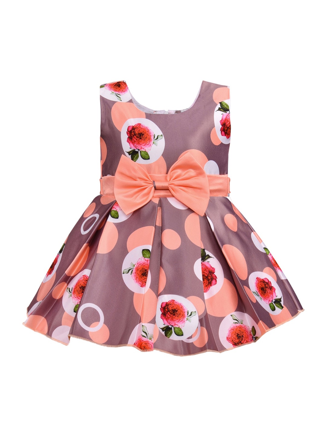 Wish Karo Peach-Coloured Floral Satin Dress