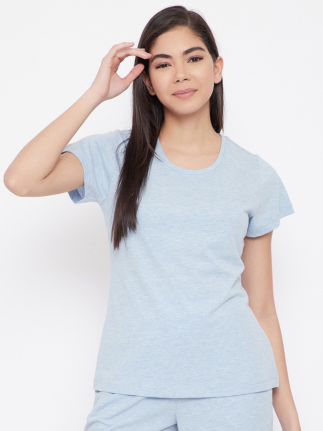 

Clovia Women Blue Solid Cotton Lounge T-Shirt