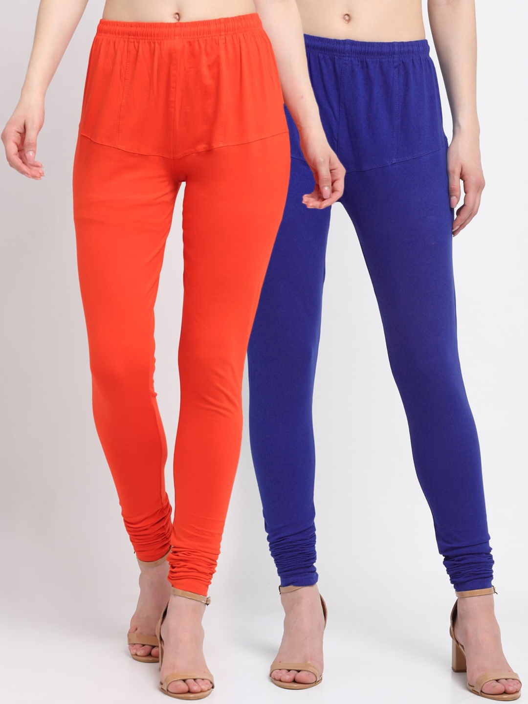 

KLOTTHE Women Pack Of 2 Solid Churidar-Length Cotton Leggings, Navy blue