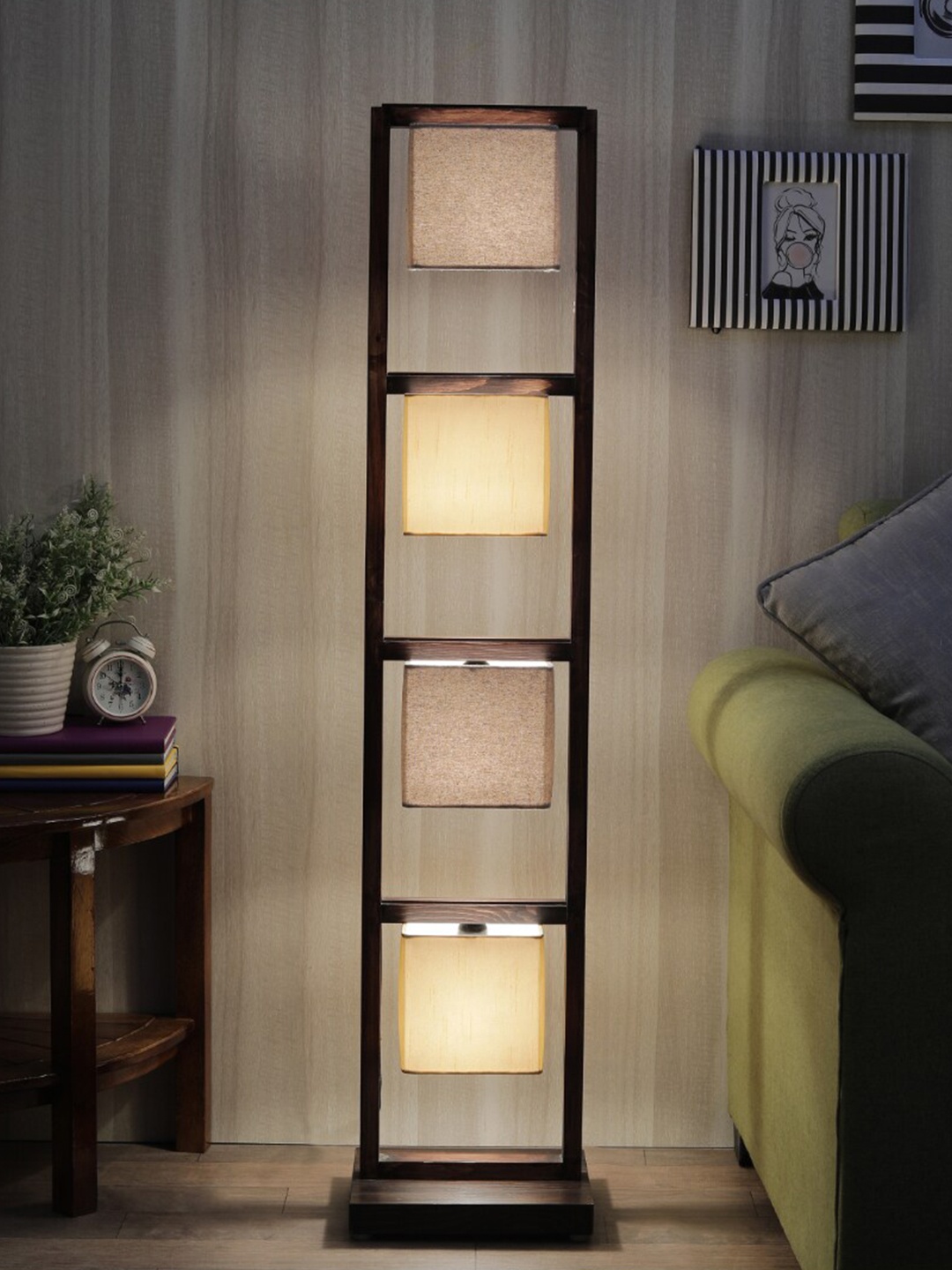 

SANDED EDGE Beige & Grey Contemporary Shelf Lamp with Shade