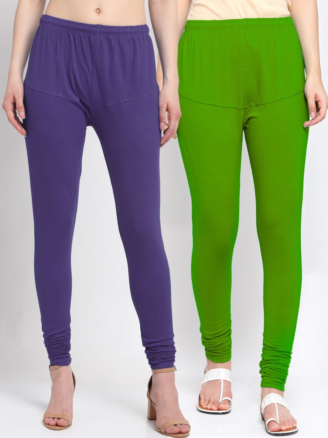 

KLOTTHE Women Pack Of 2 Purple & Green Solid Churidar-Length Cotton Leggings