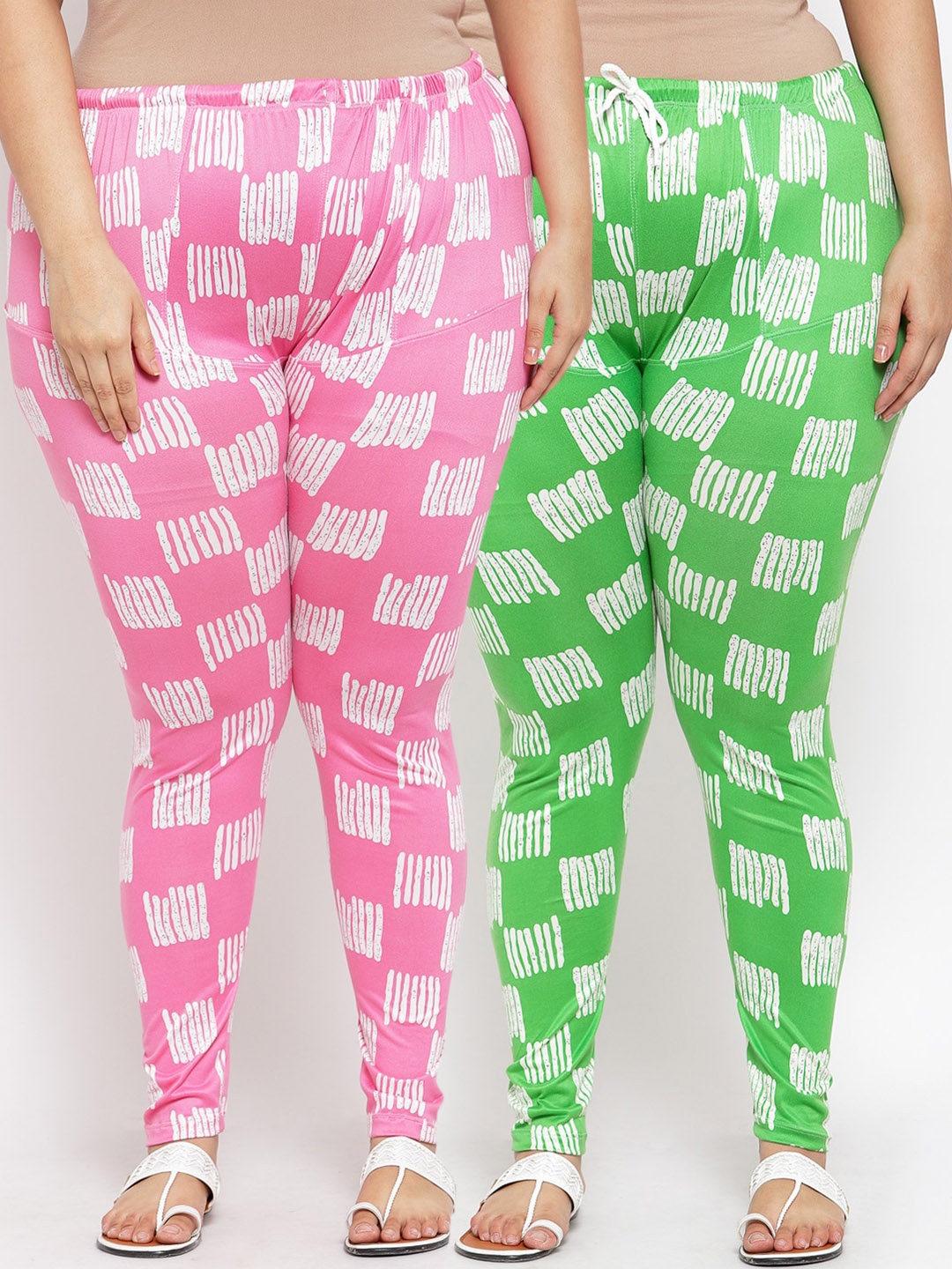 

KLOTTHE Women Pack Of 2 Pink & Green Printed Ankle-Length Plus Size Leggings