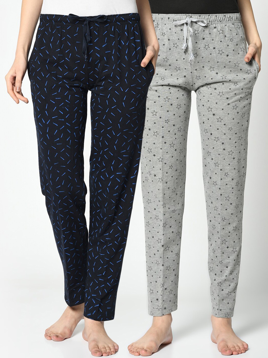 

VIMAL JONNEY Women Pack Of 2 Printed Lounge Pants, Navy blue