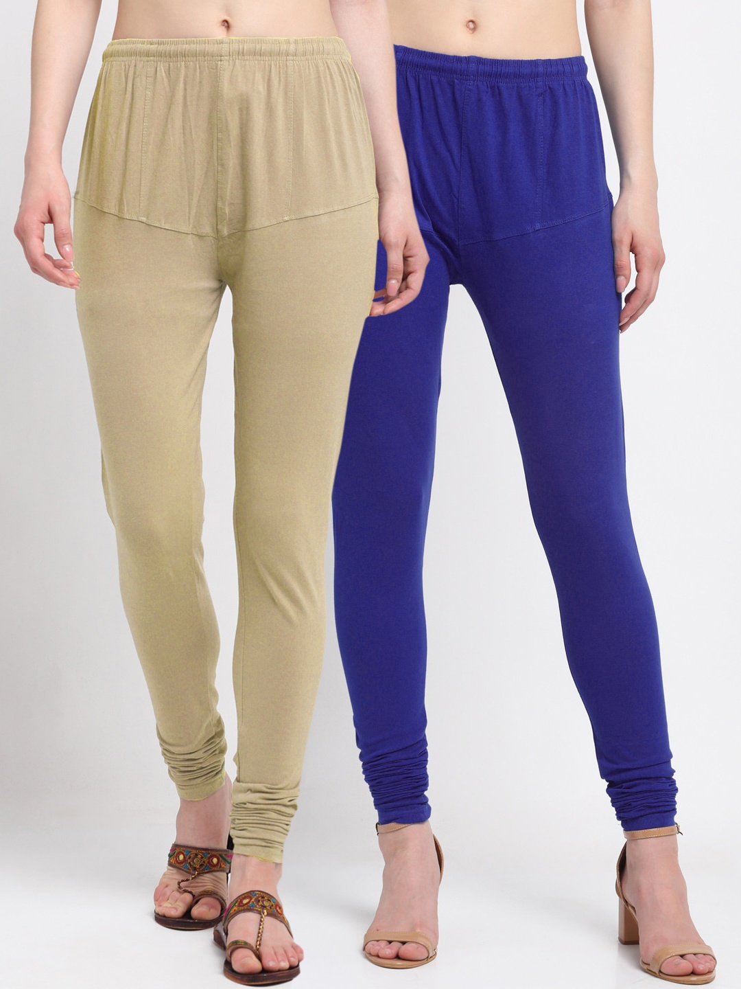 

KLOTTHE Women Pack Of 2 Solid Cotton Churidar-Length Leggings, Blue