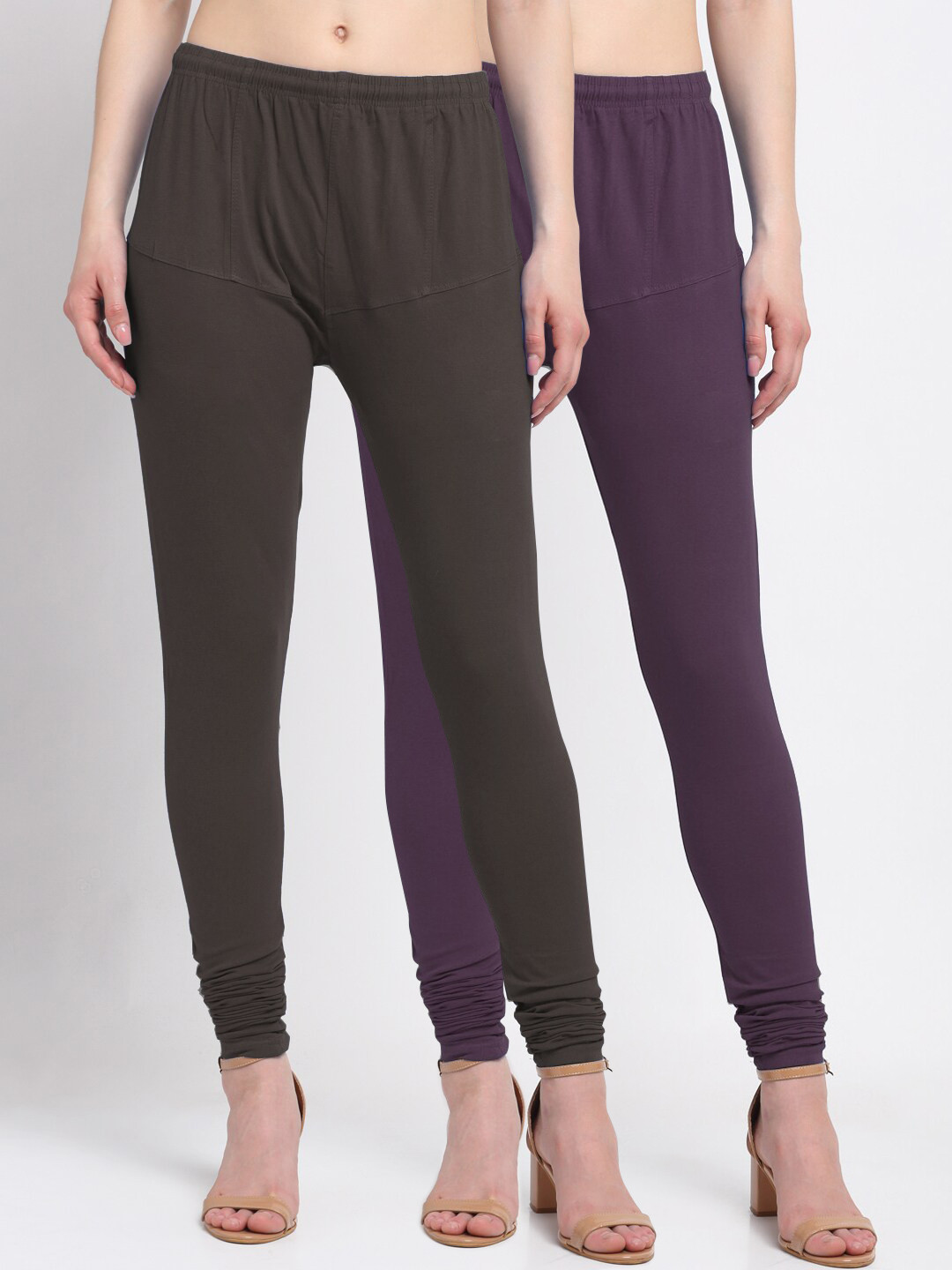 

KLOTTHE Women Pack Of 2 Solid Cotton Churidar-Length Leggings, Purple